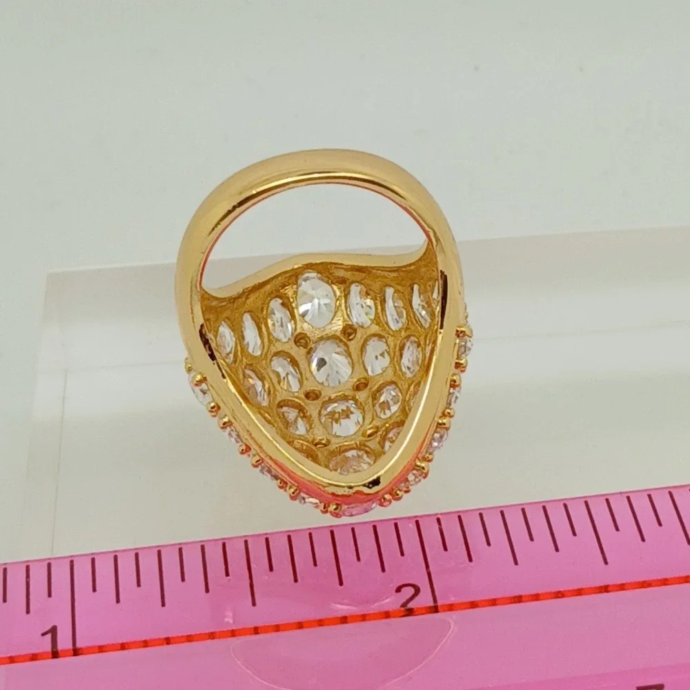 Vintage Huge 90s Oval Cluster Sim Diamond CZ Statement Dome Cocktail Ring Size 9